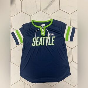 Seattle Seahawks Women NFL Team Apparel LaceUp Jersey Blue Green Glitter Medium